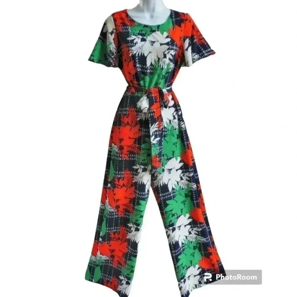 Ny Collection Tie Front Floral Print Jumpsuit Size M - Picture 1 of 9